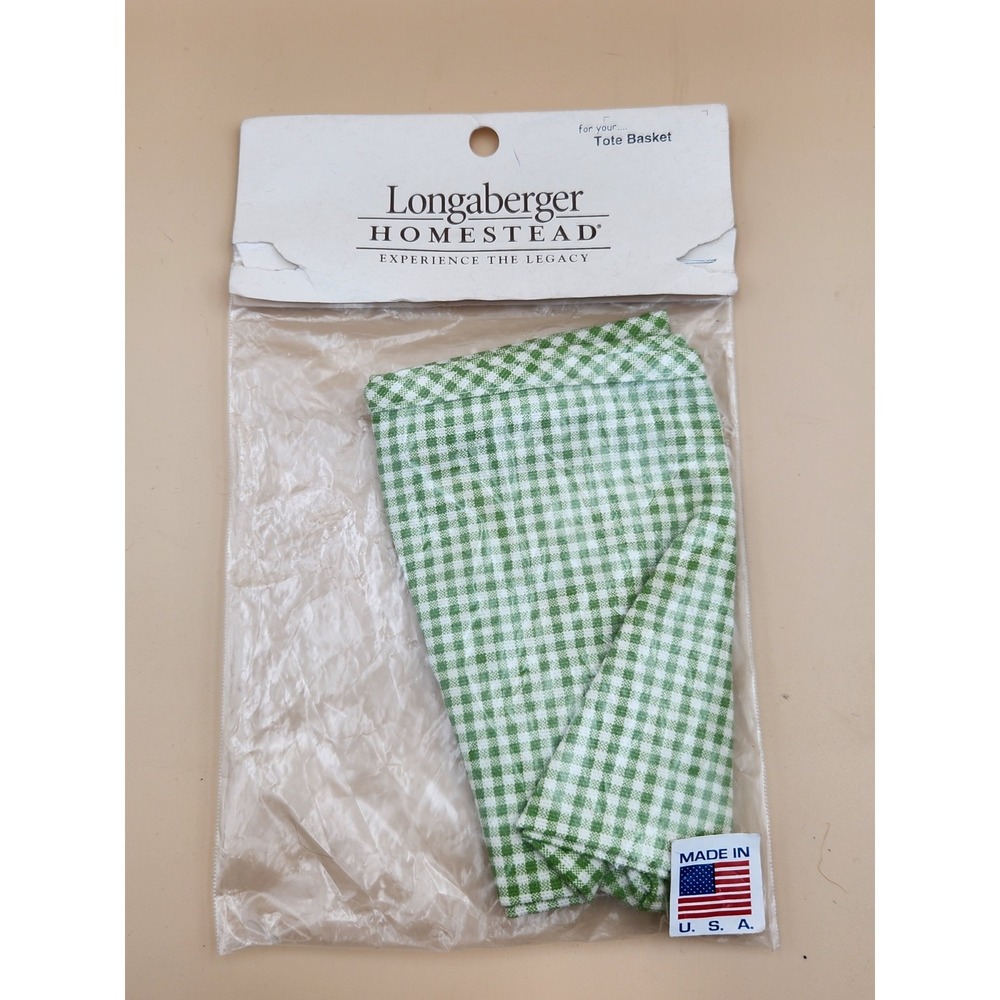 Longaberger Homestead Green White Gingham Plaid Pattern Tote Basket Liner NEW